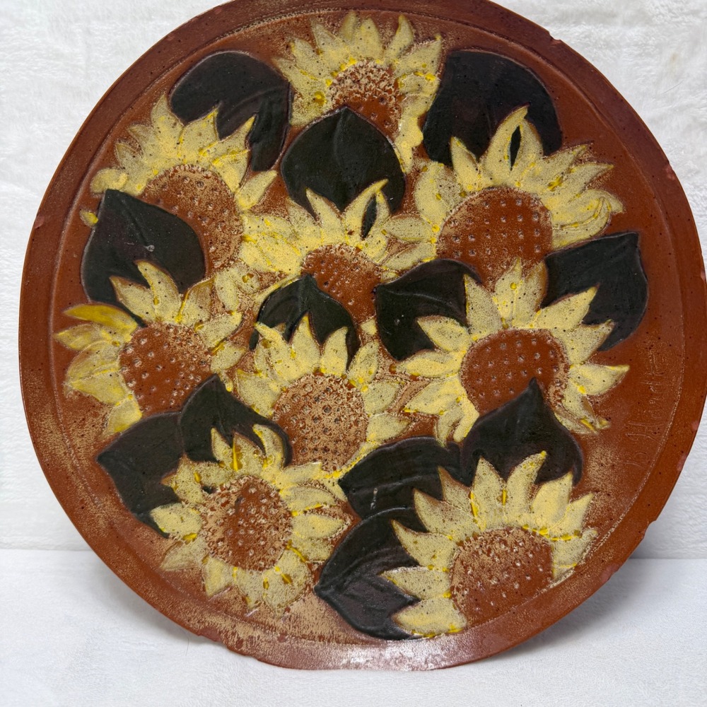 Eclectic Signed Studio Pottery Terracotta‎ Sunflower Bowl Planter Rustic **
